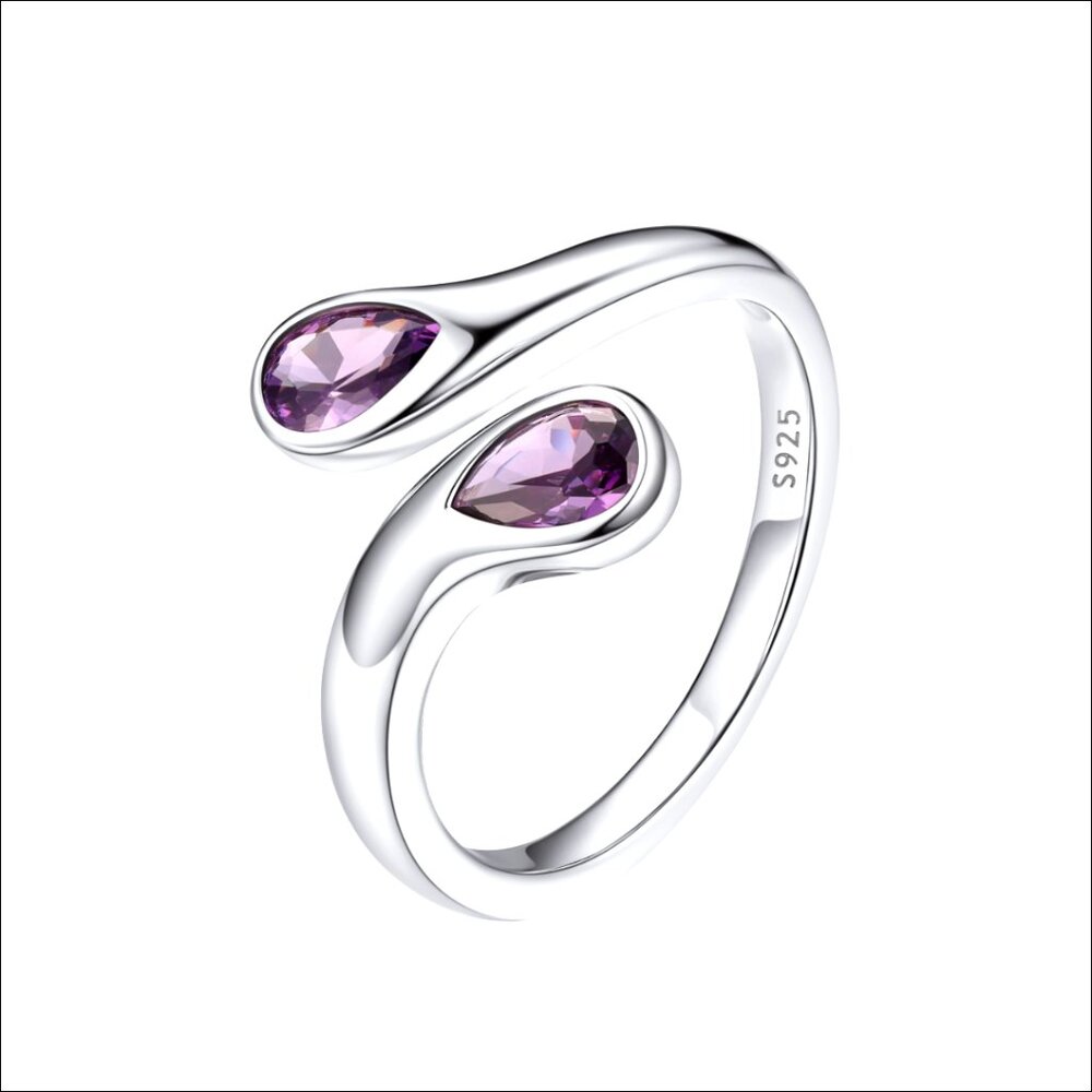 Sterling Silver Adjustable Teardrop Promise Ring with Synthetic Amethyst